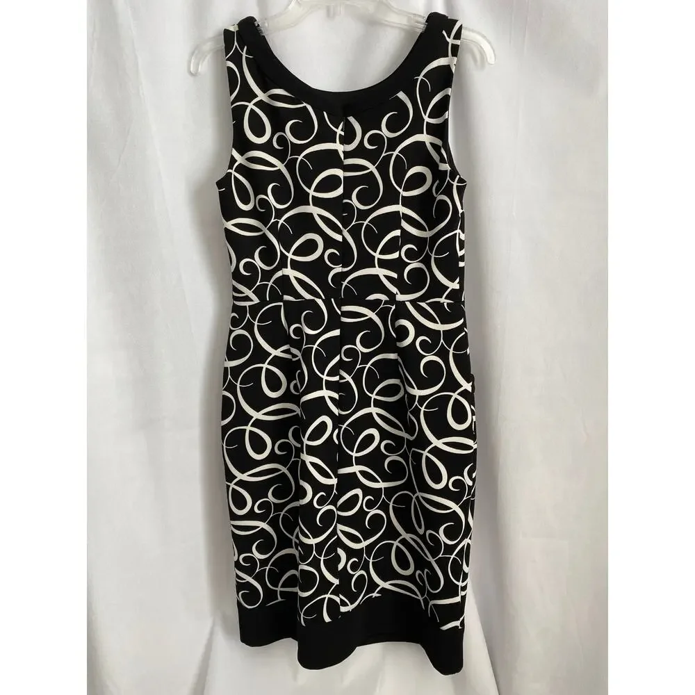 London Times Black & White Spiral Pattern Sheath Sleeveless Pockets Dress Size 8 - Picture 3 of 6
